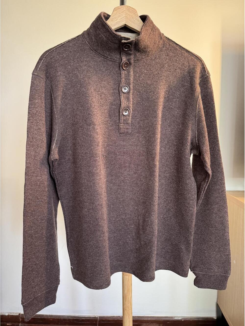 Brown Long Sleeve Buttoned Mock Neck Sweater